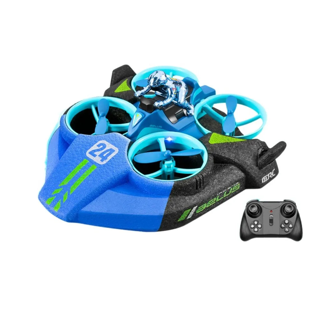 3-in-1 Mini RC Drone terrain quadcopter, hovercraft, and boat in one