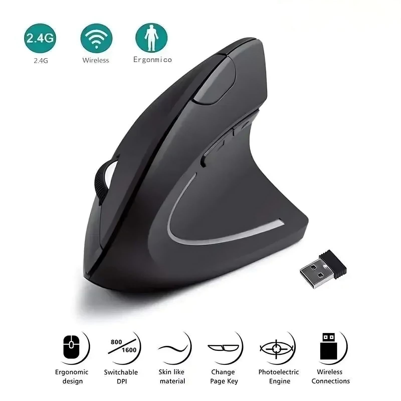 Vertical Ergonomic 2.4GHz Wireless Mouse with Nano USB receiver