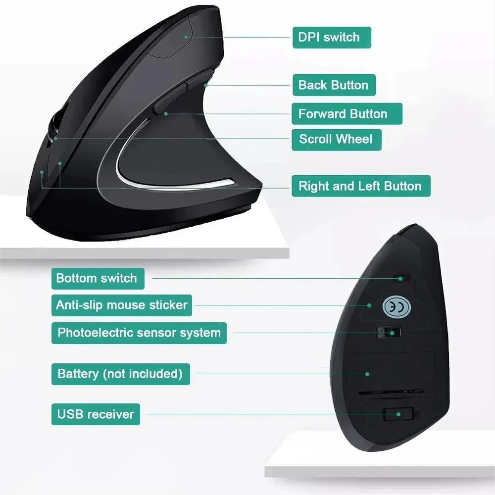 Vertical Ergonomic 2.4GHz Wireless Mouse with Nano USB receiver