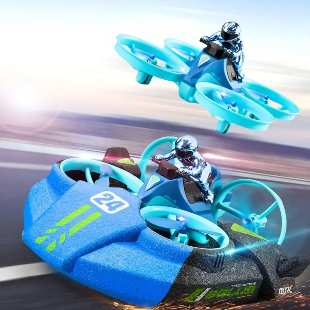 3-in-1 Mini RC Drone terrain quadcopter, hovercraft, and boat in one
