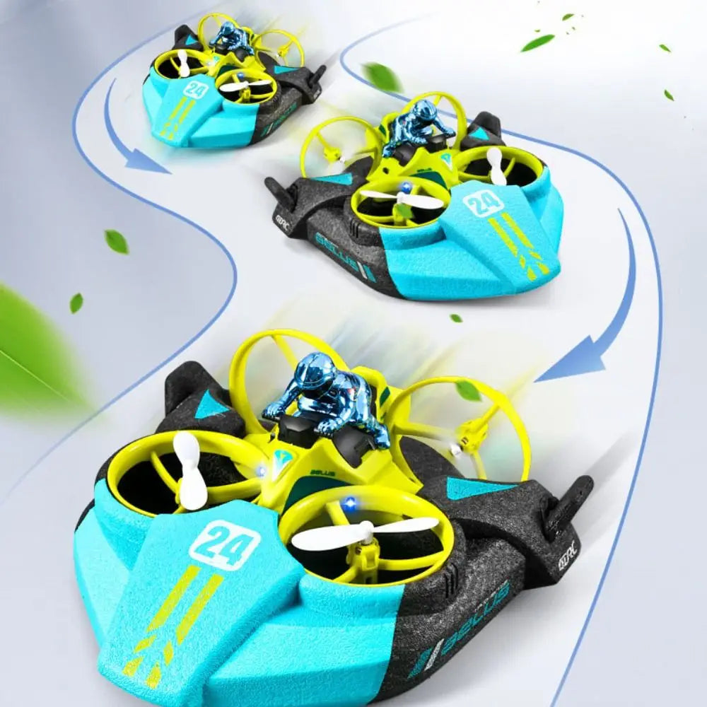 3-in-1 Mini RC Drone terrain quadcopter, hovercraft, and boat in one
