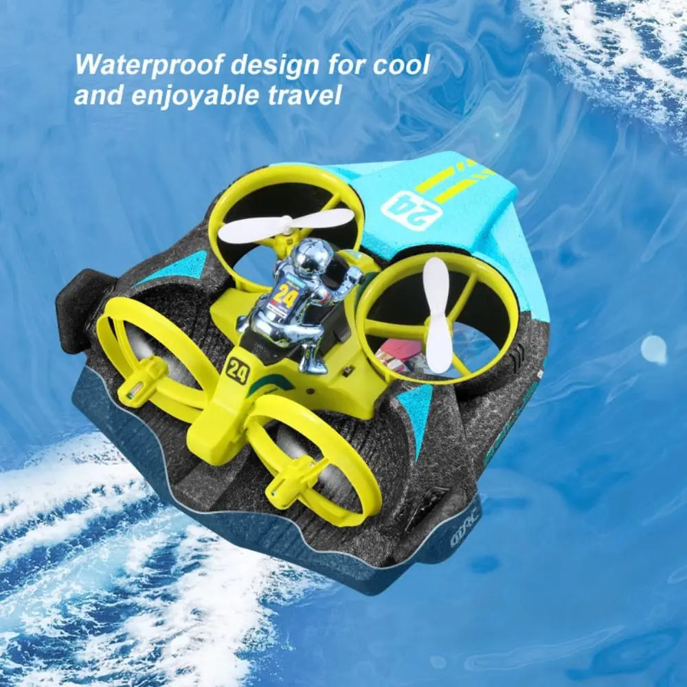 3-in-1 Mini RC Drone terrain quadcopter, hovercraft, and boat in one