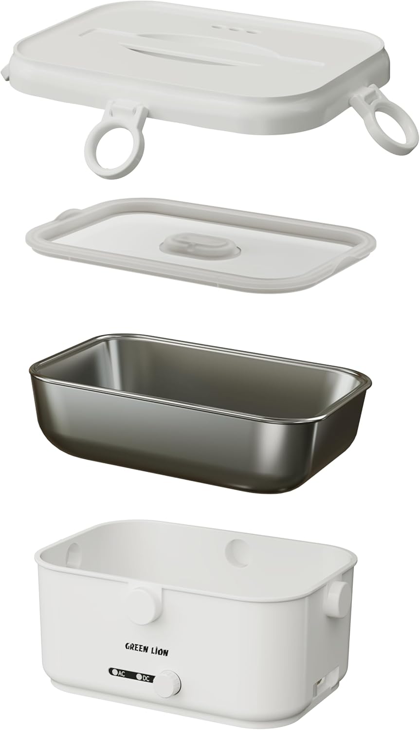 Green Lion Electric Lunch Box with Removable Inner Container, 1.8L Capacity, 30-90°C Temp Control, BPA-Free, Insulated Carry Bag Included, Portable Cordless Food Warmer for Adults & Kids