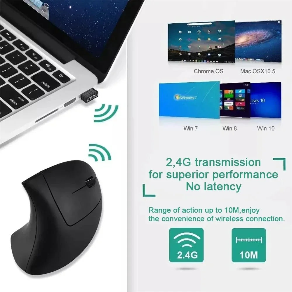 Vertical Ergonomic 2.4GHz Wireless Mouse with Nano USB receiver