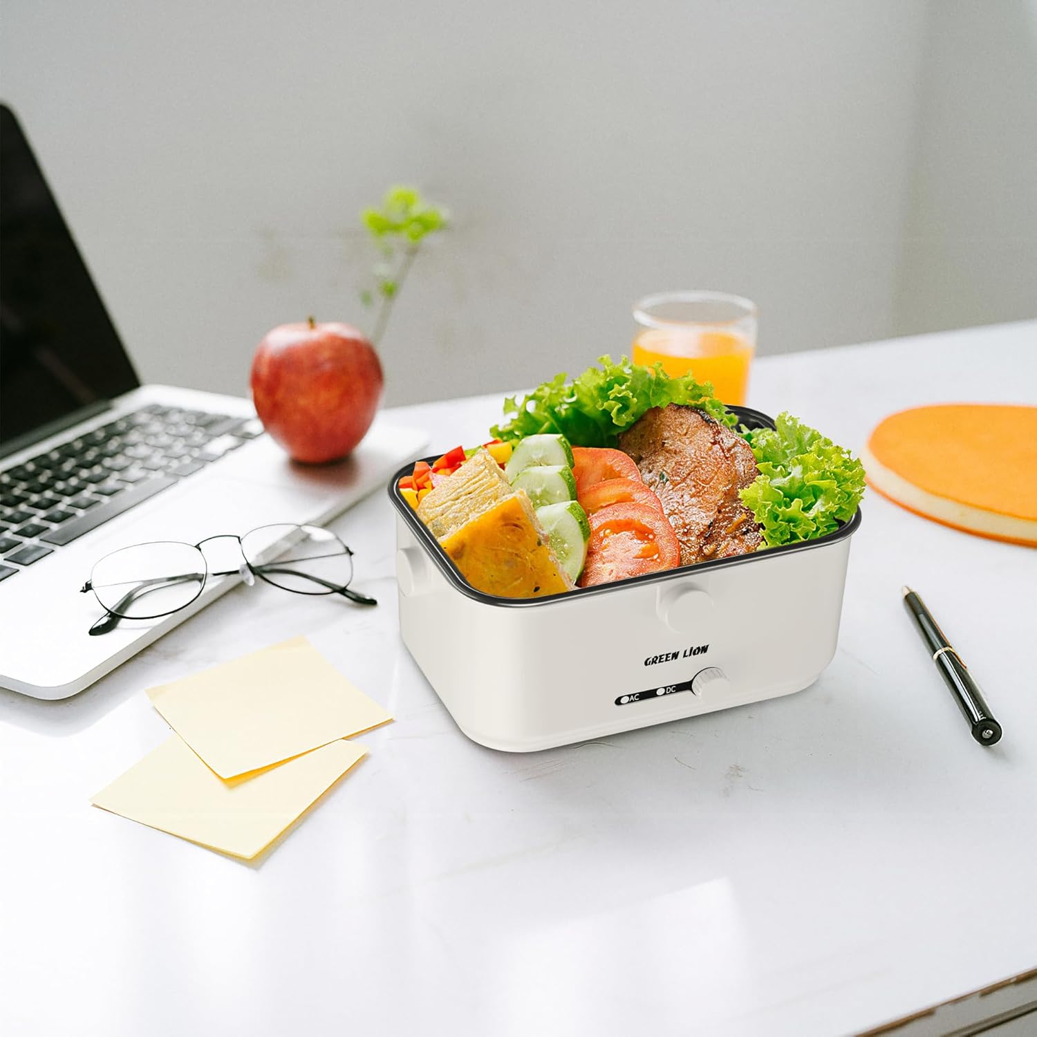 Green Lion Electric Lunch Box with Removable Inner Container, 1.8L Capacity, 30-90°C Temp Control, BPA-Free, Insulated Carry Bag Included, Portable Cordless Food Warmer for Adults & Kids