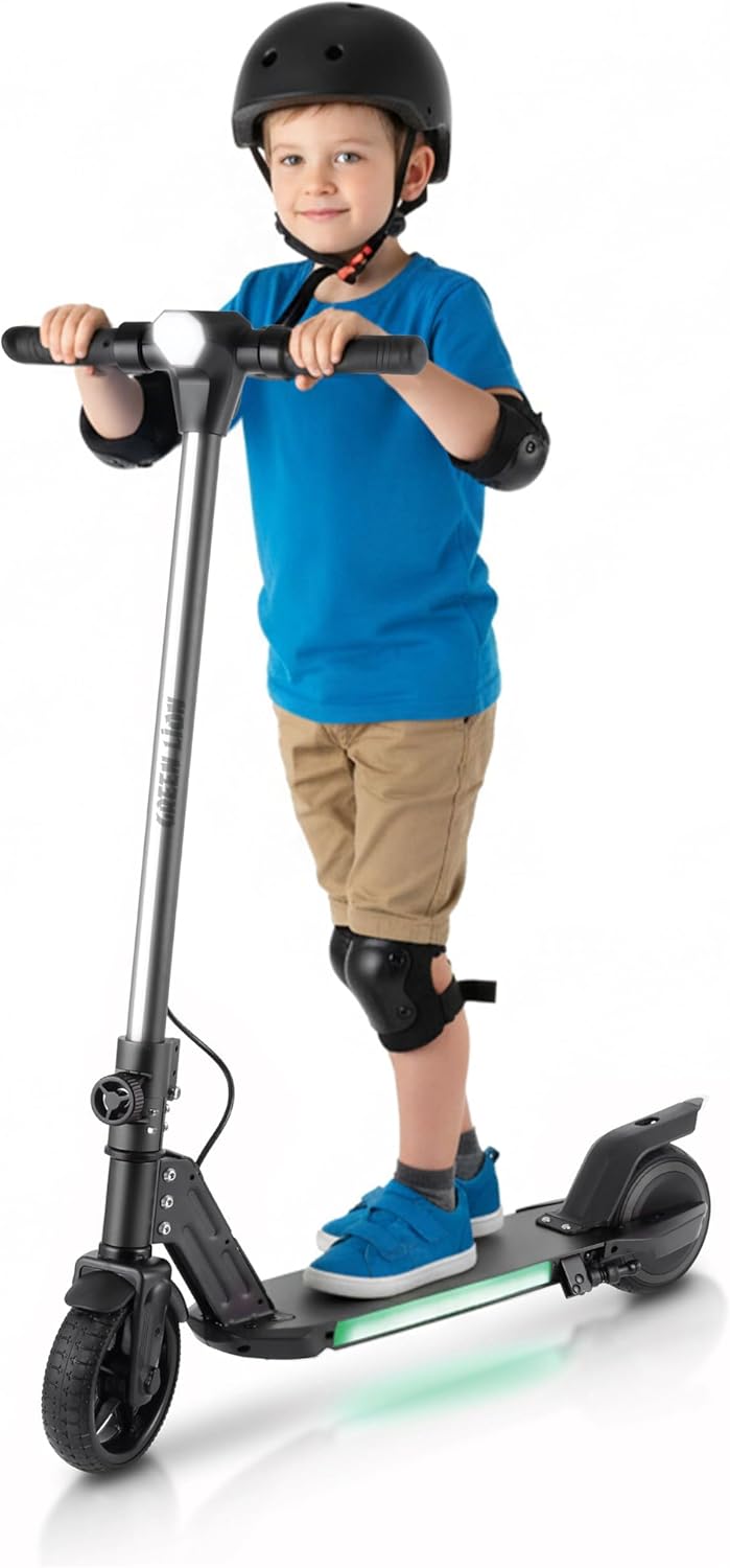 Green Lion GBK-KIDS Foldable Electric Scooter with Built-in Speaker, 130W Motor, Top Speed 16Km/H, Max 8Km Ranges, Powerful Head Light & Digital Display, Foldable E Scooter for Kids