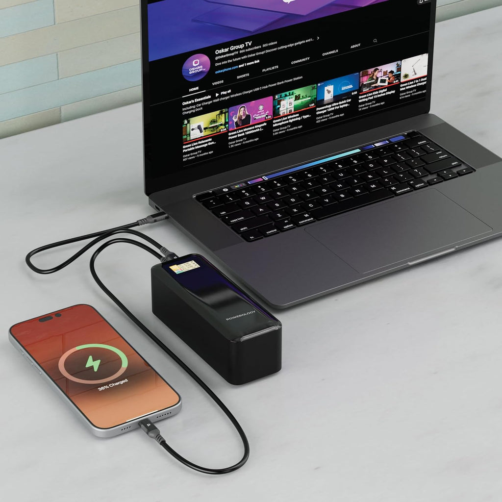 Powerology NEUROVOLT High Capacity Power Bank 27000mAh, PD 140W USB-C & USB-A Outputs, Intelligent Digital Display, Fast Charging, Compatible with iPhone 16/15/14/13/S25/S24 & Macbook, iPad