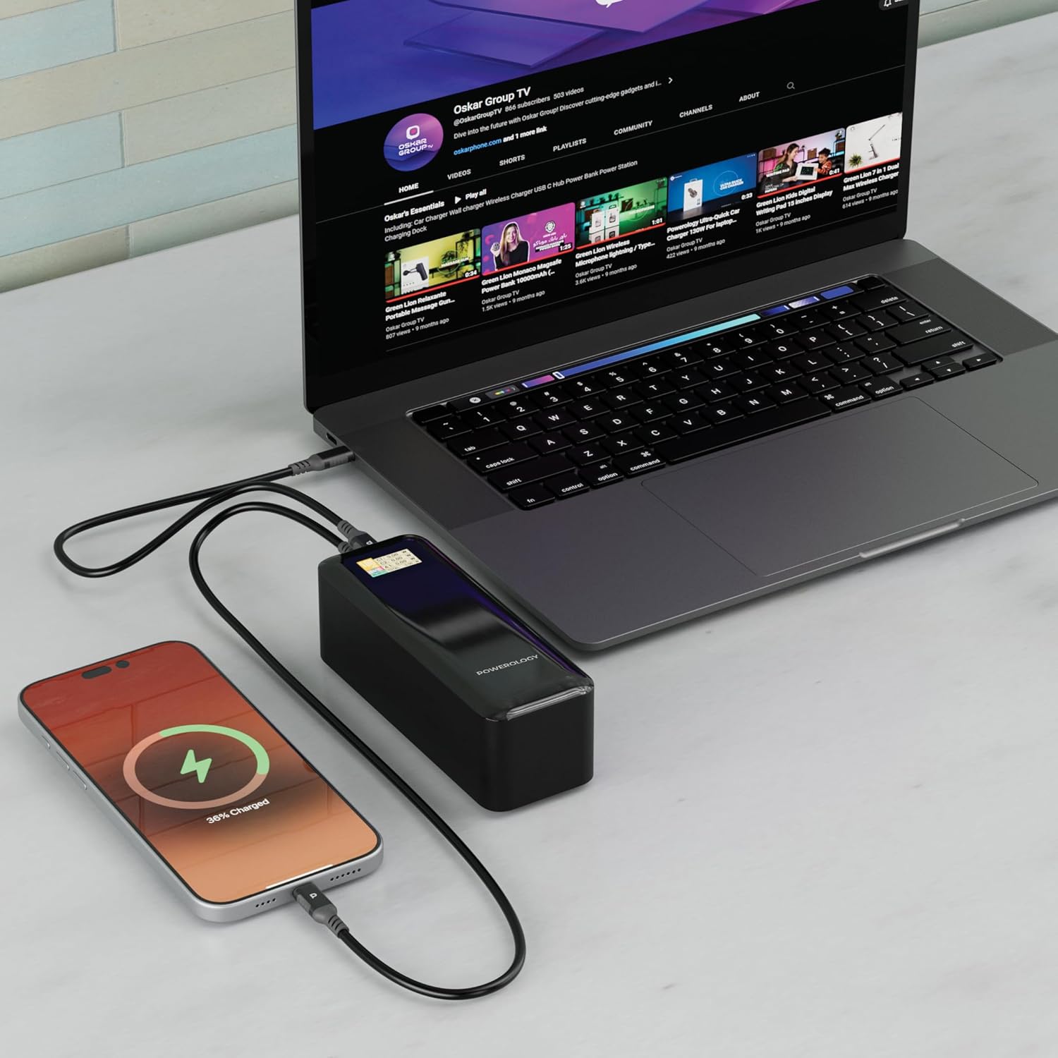 Powerology NEUROVOLT High Capacity Power Bank 27000mAh, PD 140W USB-C & USB-A Outputs, Intelligent Digital Display, Fast Charging, Compatible with iPhone 16/15/14/13/S25/S24 & Macbook, iPad