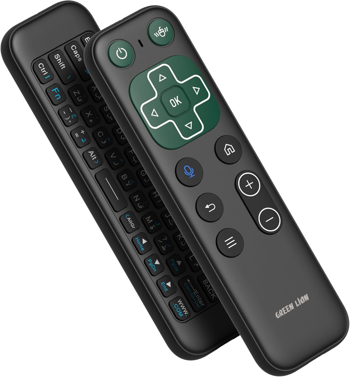Green Lion Wireless Remote, Universal Remote Control, 2.4g Remote Control with Air Mouse, Mini Keyboard with 58 Keys, 34h Working Time, Type-C Rechargeable Remote, IR remote, Voice Assistant