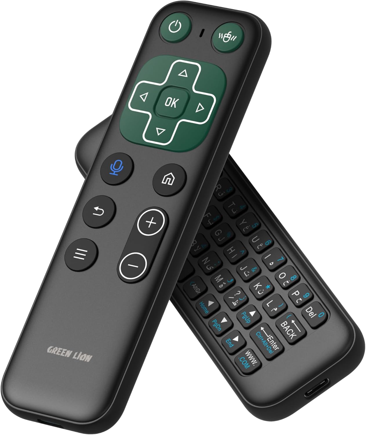 Green Lion Wireless Remote, Universal Remote Control, 2.4g Remote Control with Air Mouse, Mini Keyboard with 58 Keys, 34h Working Time, Type-C Rechargeable Remote, IR remote, Voice Assistant