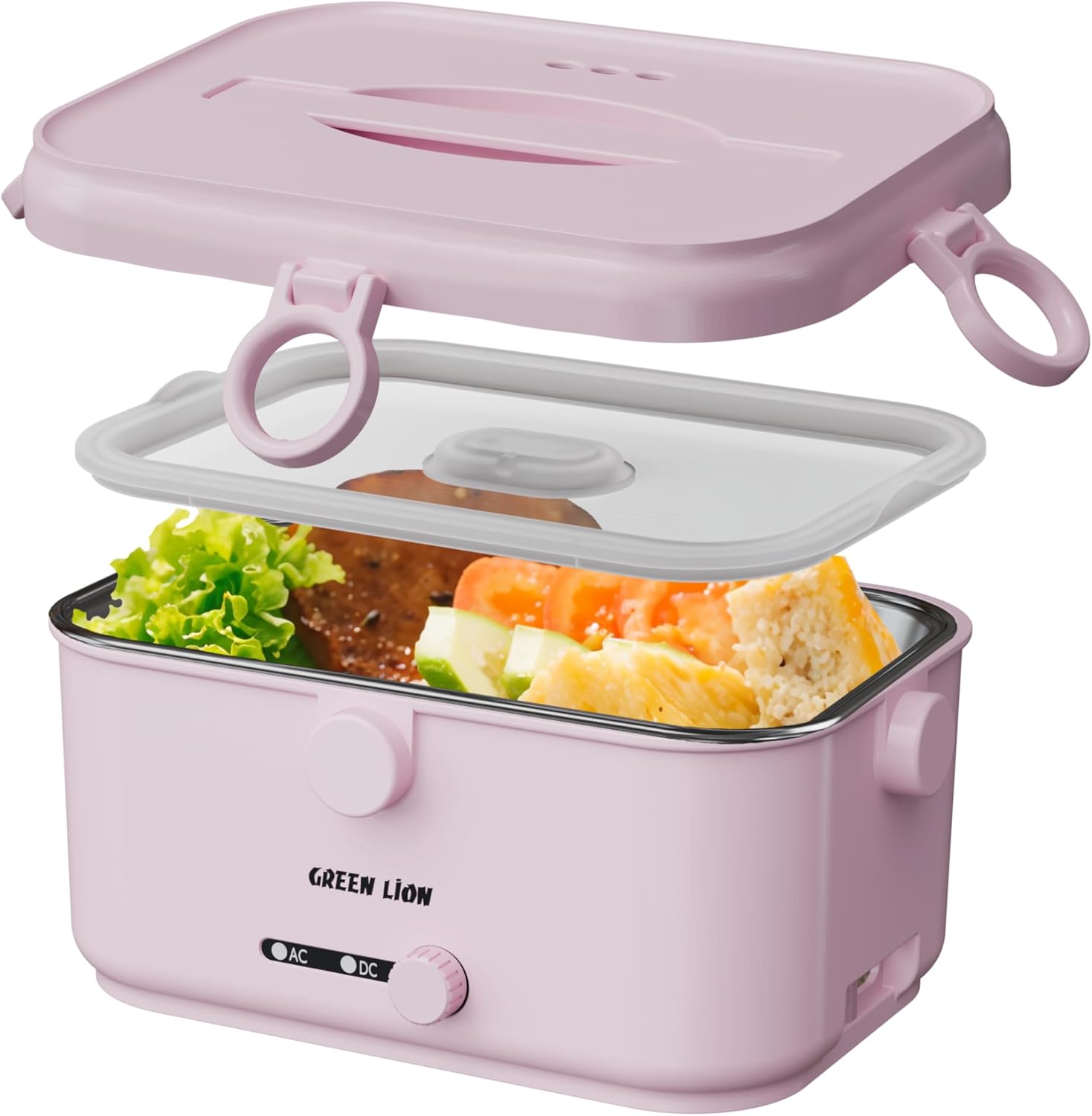 Green Lion Electric Lunch Box with Removable Inner Container, 1.8L Capacity, 30-90°C Temp Control, BPA-Free, Insulated Carry Bag Included, Portable Cordless Food Warmer for Adults & Kids