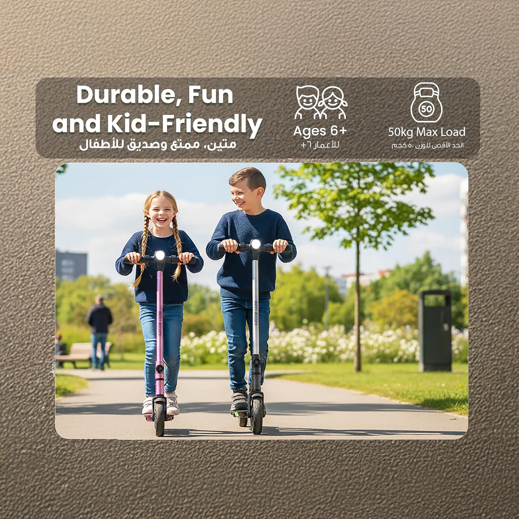 Green Lion GBK-KIDS Foldable Electric Scooter with Built-in Speaker, 130W Motor, Top Speed 16Km/H, Max 8Km Ranges, Powerful Head Light & Digital Display, Foldable E Scooter for Kids