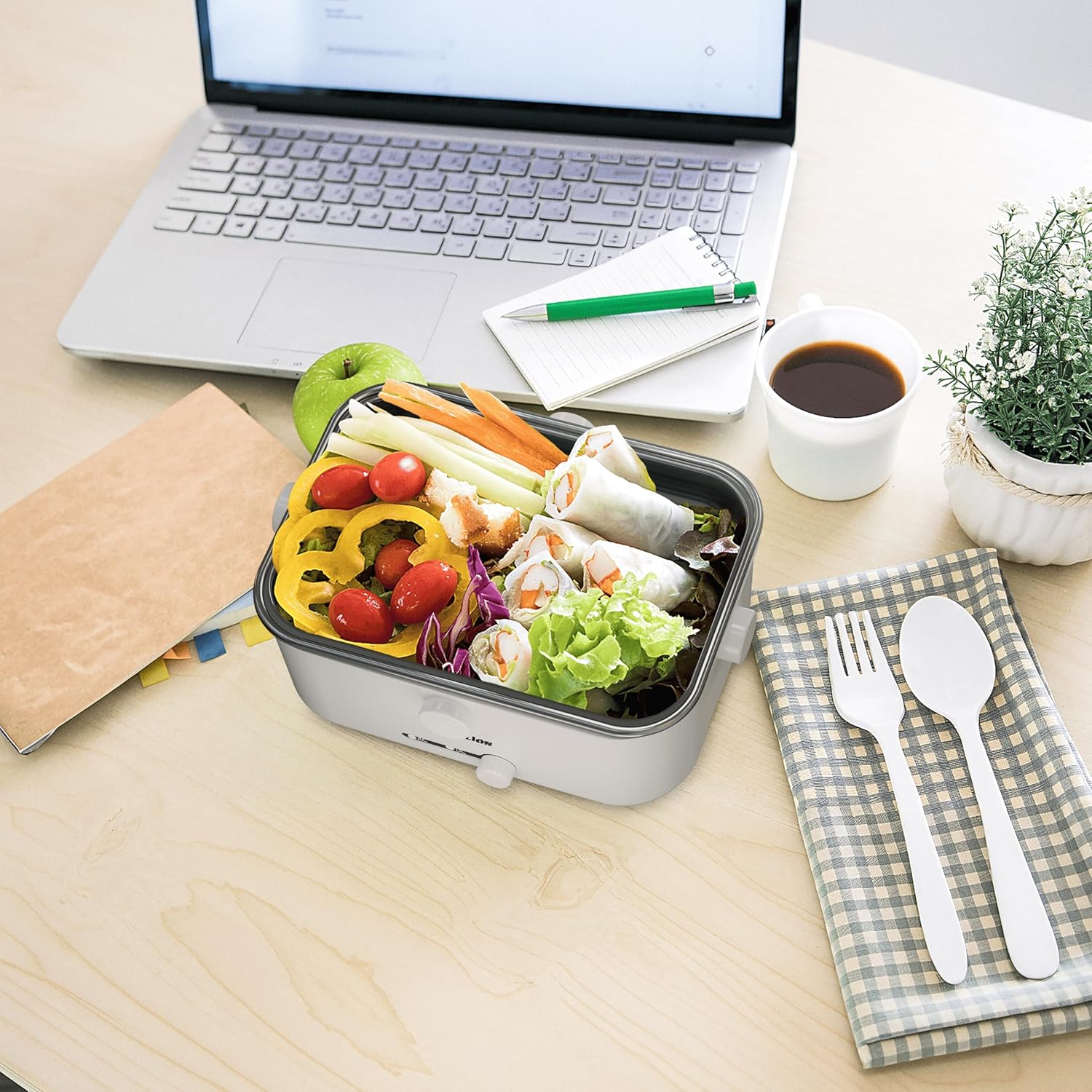 Green Lion Electric Lunch Box with Removable Inner Container, 1.8L Capacity, 30-90°C Temp Control, BPA-Free, Insulated Carry Bag Included, Portable Cordless Food Warmer for Adults & Kids