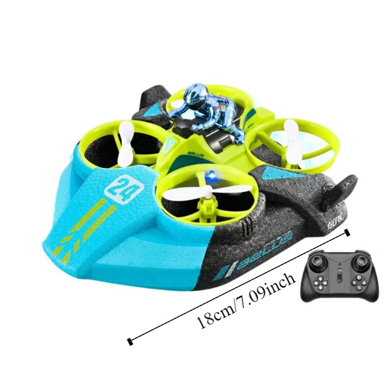 3-in-1 Mini RC Drone terrain quadcopter, hovercraft, and boat in one