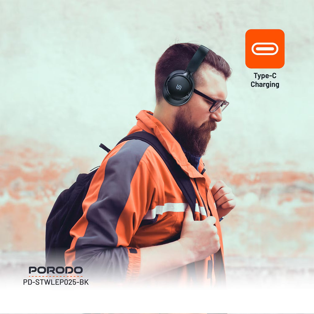 Porodo Soundtec Zen Hybrid Noise-Cancelling Headphones Bluetooth 5.3 Beige