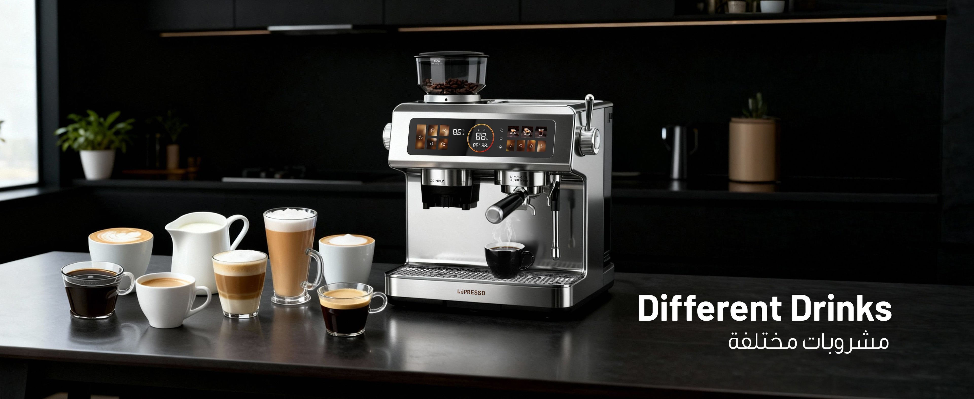 LePresso Semi-Automatic Espresso Machine: 2950W, Dual Boiler, Adjustable Grind, Silver