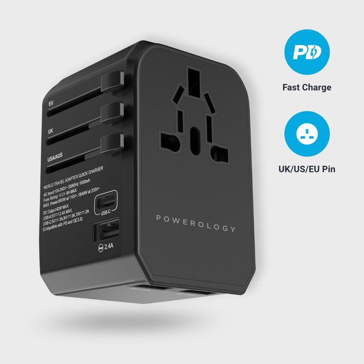 Powerology 45W USB-C PD Universal Travel Charger: Multi-Port Fast Charging Solution