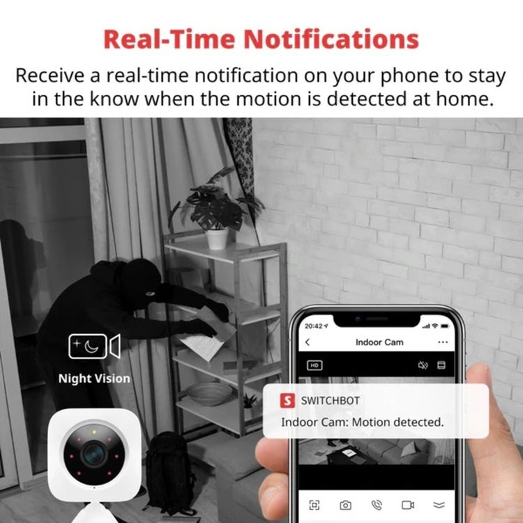 SwitchBot W1301200 Smart Home Security Indoor Camera: 1080p HD, Night Vision, Motion Detection