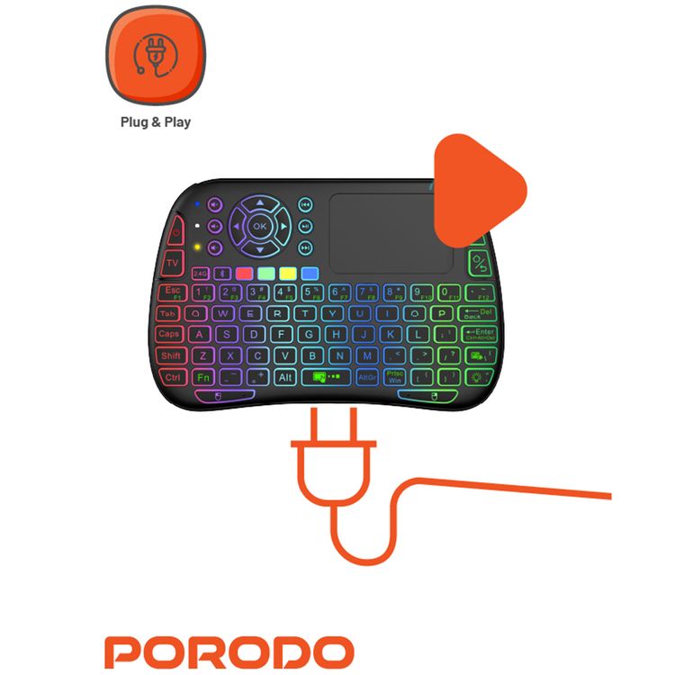 Porodo Wireless Gaming Keyboard Mouse Combo, 84 Keys, 10m Bluetooth Range, Black