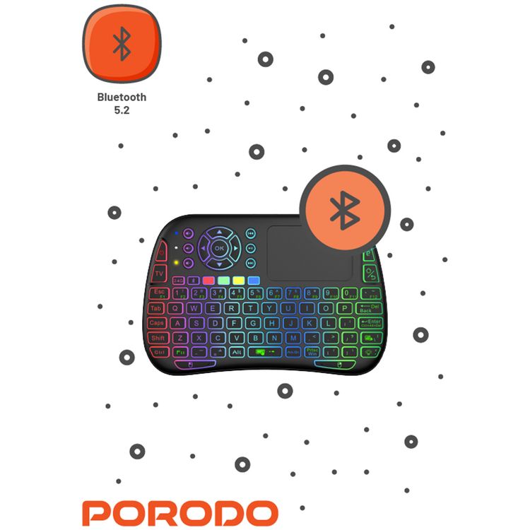 Porodo Wireless Gaming Keyboard Mouse Combo, 84 Keys, 10m Bluetooth Range, Black