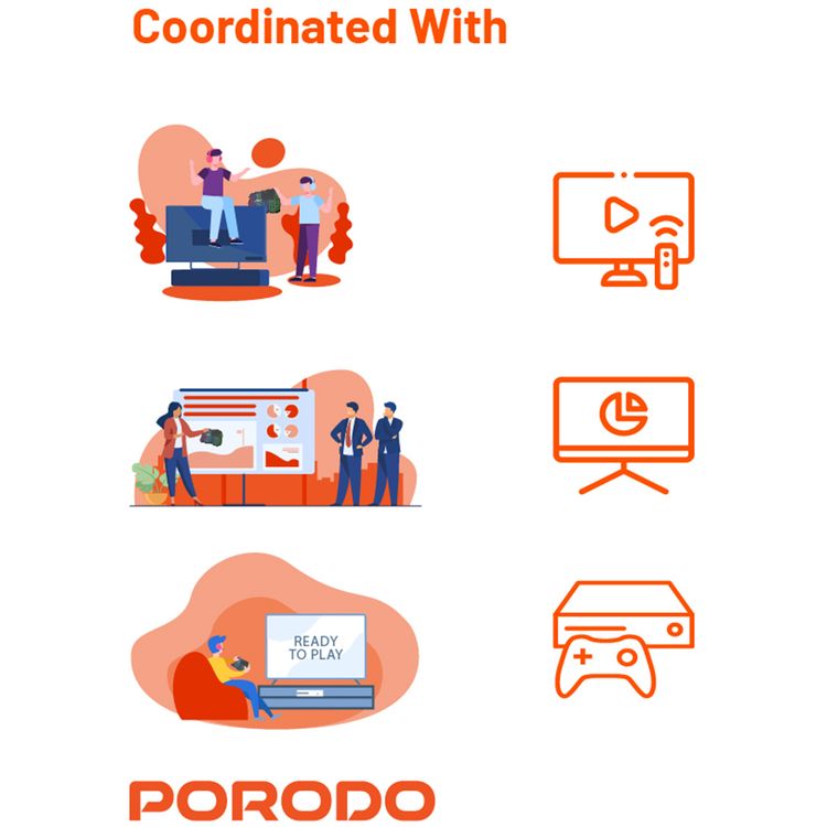 Porodo Wireless Gaming Keyboard Mouse Combo, 84 Keys, 10m Bluetooth Range, Black