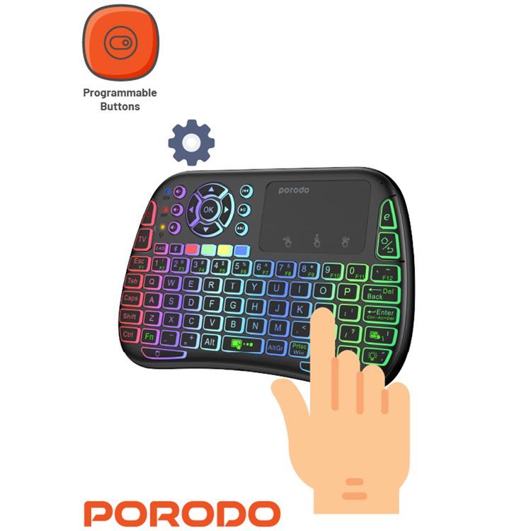Porodo Wireless Gaming Keyboard Mouse Combo, 84 Keys, 10m Bluetooth Range, Black