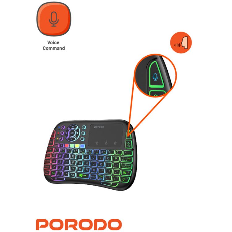 Porodo Wireless Gaming Keyboard Mouse Combo, 84 Keys, 10m Bluetooth Range, Black