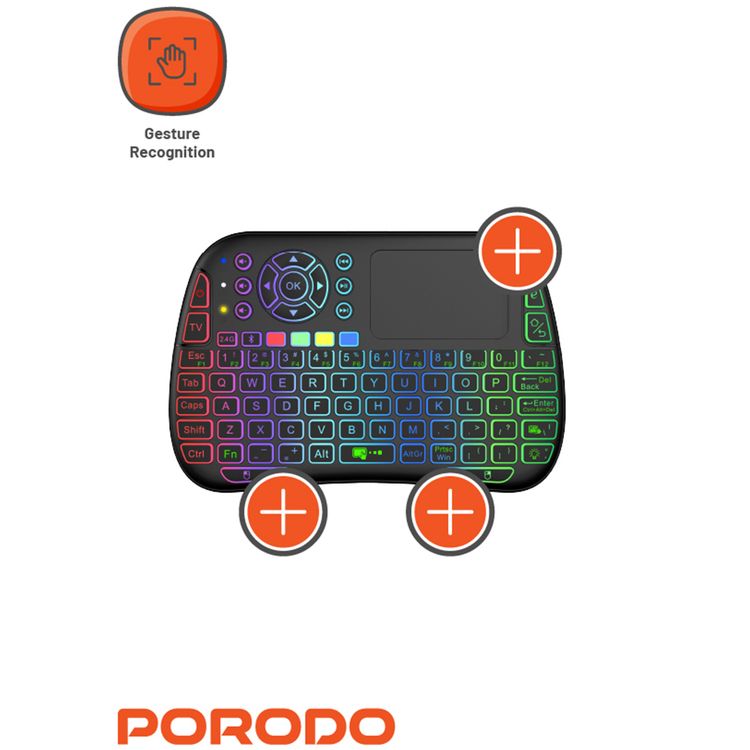Porodo Wireless Gaming Keyboard Mouse Combo, 84 Keys, 10m Bluetooth Range, Black