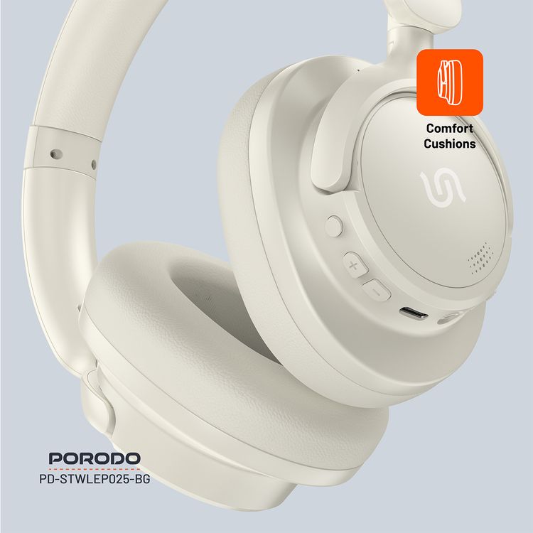 Porodo Soundtec Zen Hybrid Noise-Cancelling Headphones Bluetooth 5.3 Beige