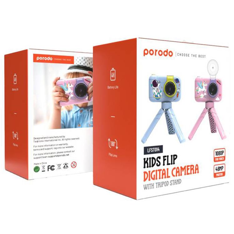 Porodo Kids Flip Digital Camera: 48MP, 1080P Video, Flip Lens, 4-Hour Battery