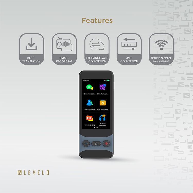 Levelo FluentLink Smart Voice Translator: Offline/Online, 142 Languages, Instant 0.5s Translation