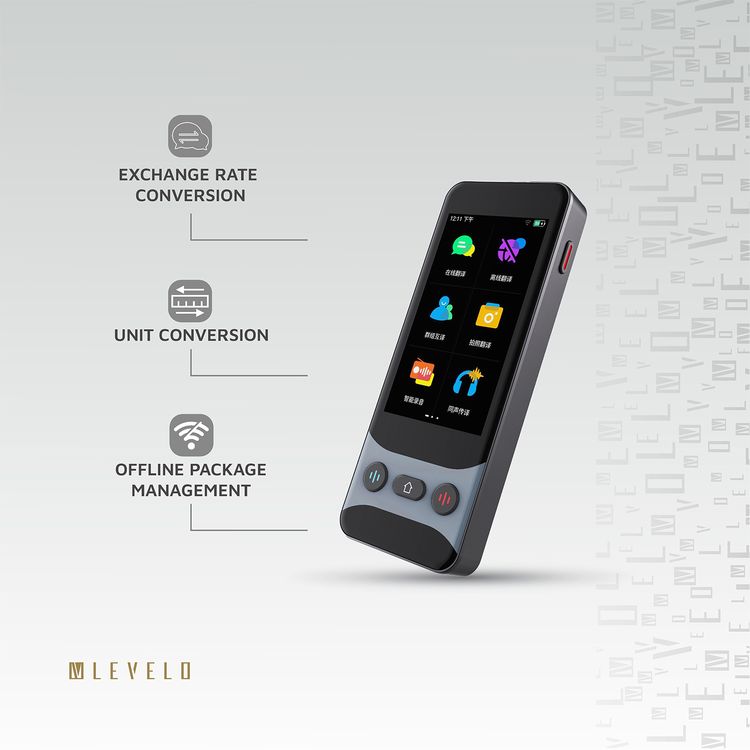 Levelo FluentLink Smart Voice Translator: Offline/Online, 142 Languages, Instant 0.5s Translation