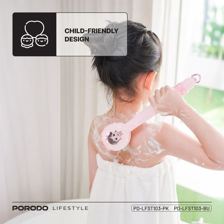 Porodo Lifestyle Kids Electric Bath Brush - Soft Silicone, 2-Speed, Type-C, Pink