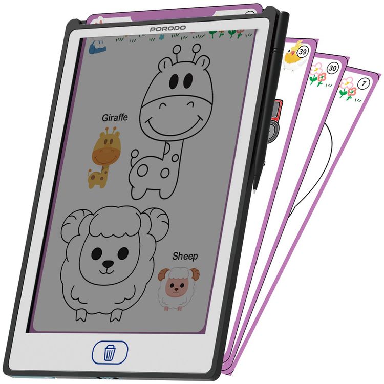 Porodo Kids LCD Writing Tablet: 8.5-inch Transparent Screen, Erasing Button, One-Key Lock