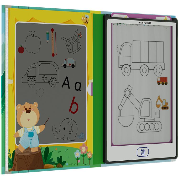 Porodo Kids LCD Writing Tablet: 8.5-inch Transparent Screen, Erasing Button, One-Key Lock