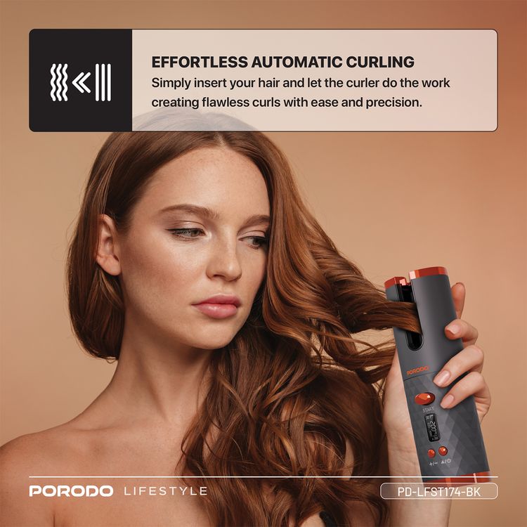 Porodo Automatic Cordless Hair Curler: Dual Barrel, Fast Heat, Precise Styling