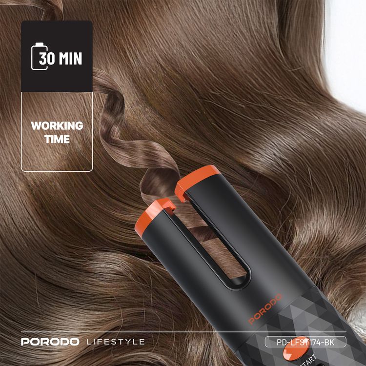 Porodo Automatic Cordless Hair Curler: Dual Barrel, Fast Heat, Precise Styling
