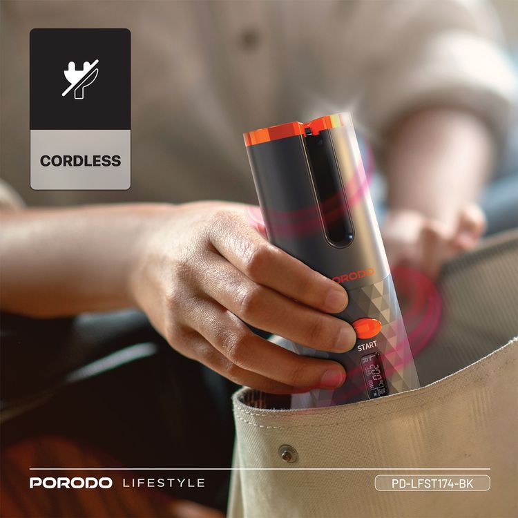 Porodo Automatic Cordless Hair Curler: Dual Barrel, Fast Heat, Precise Styling
