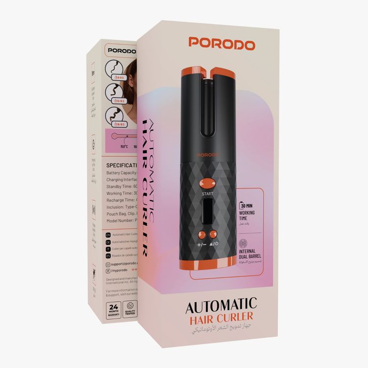 Porodo Automatic Cordless Hair Curler: Dual Barrel, Fast Heat, Precise Styling