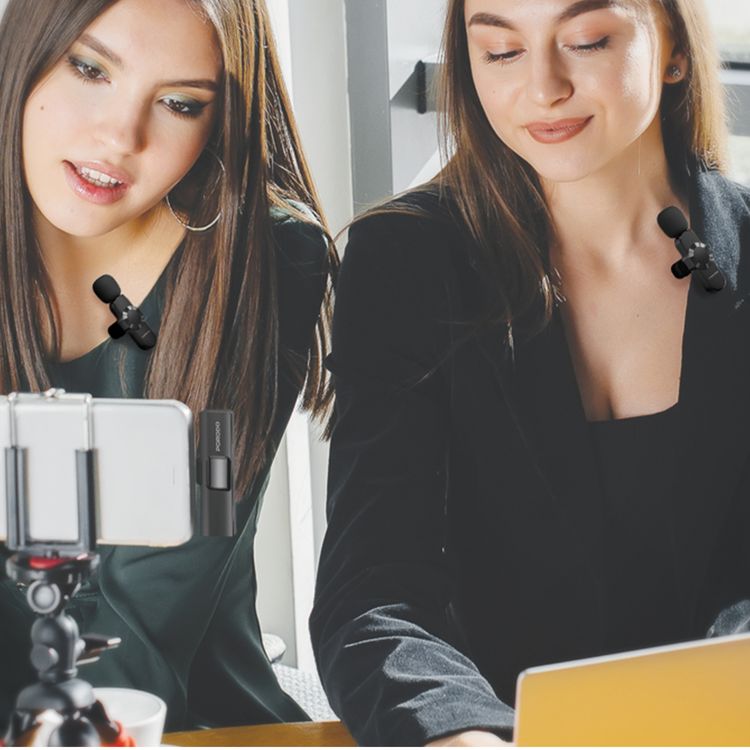 Porodo Audix Pro Dual Lavalier Microphone: Wireless, Auto-Pairing, Type-C & Lightning