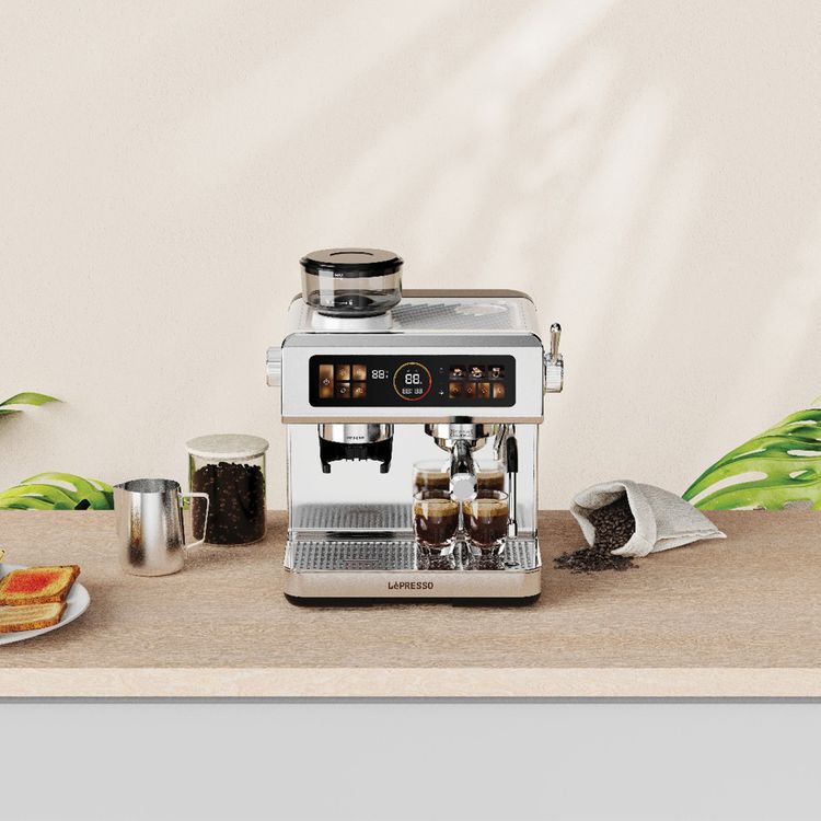 LePresso Semi-Automatic Espresso Machine: 2950W, Dual Boiler, Adjustable Grind, Silver