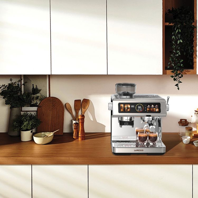 LePresso Semi-Automatic Espresso Machine: 2950W, Dual Boiler, Adjustable Grind, Silver