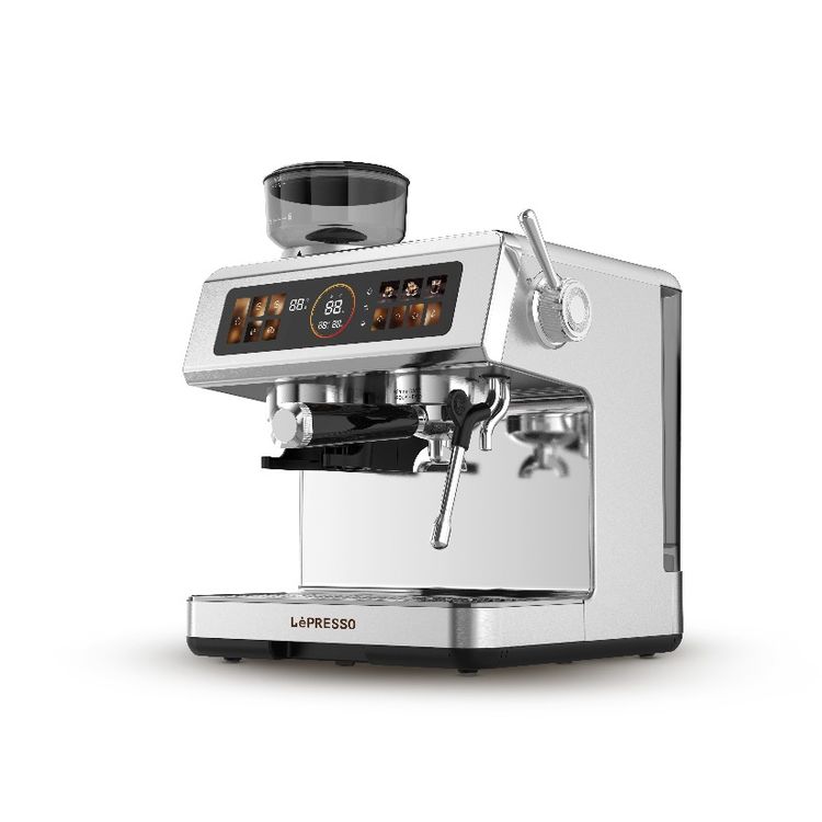 LePresso Semi-Automatic Espresso Machine: 2950W, Dual Boiler, Adjustable Grind, Silver