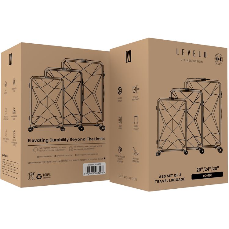 Levelo ABS Durable 3-Piece Travel Luggage Set with Built-in Scale & Secure Lock