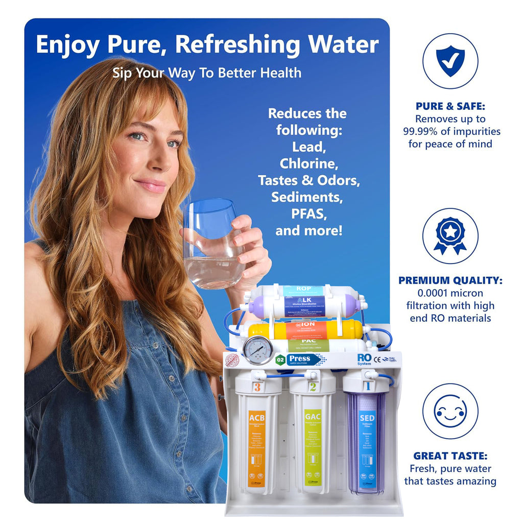 O2press 8-Stage Alkaline RO Water Purifier System with Membrane Protection